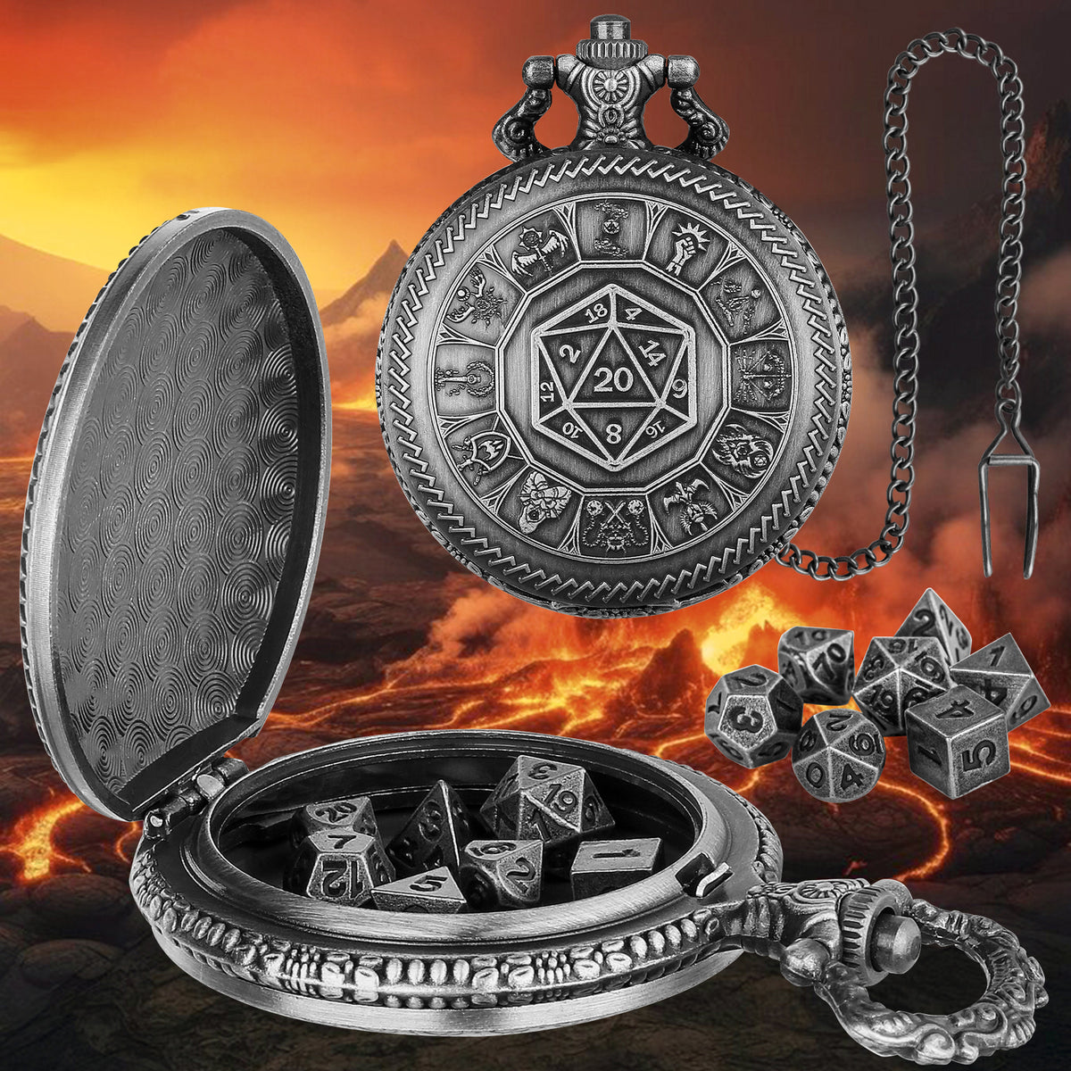 Creative Retro Metal Center Dice Set, Steampunk Pocket Case, Equipped With 7 Mini DND Game Polyhedral Metal Dice, Enhancing RPG Gaming Experience, Providing Collectible Gifts For Board Game Players