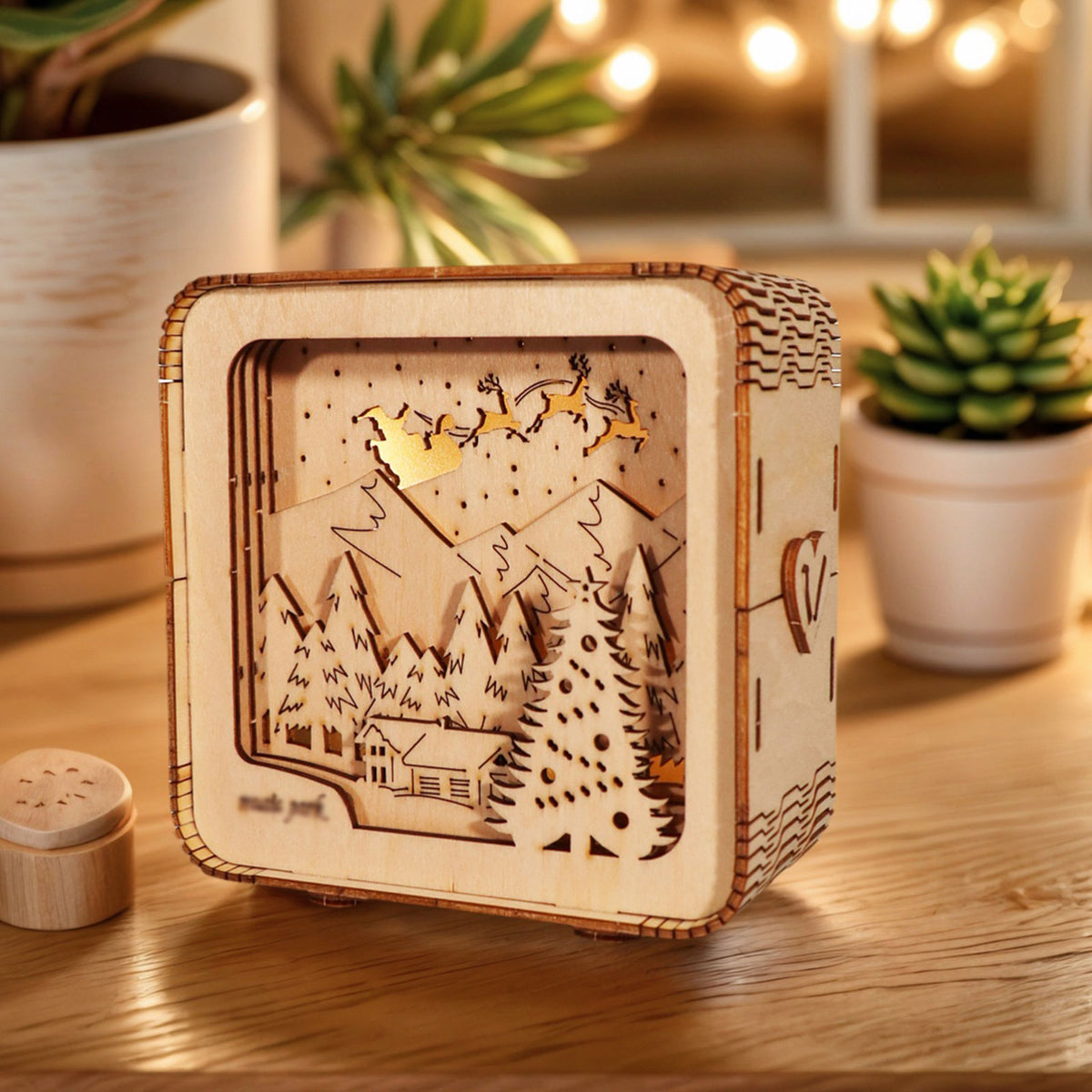 MUSIC PARK 3D Wooden Puzzles Merry Christmas Model Kit Night Lights Desk Decorations Birthday Christmas Gifts For Women