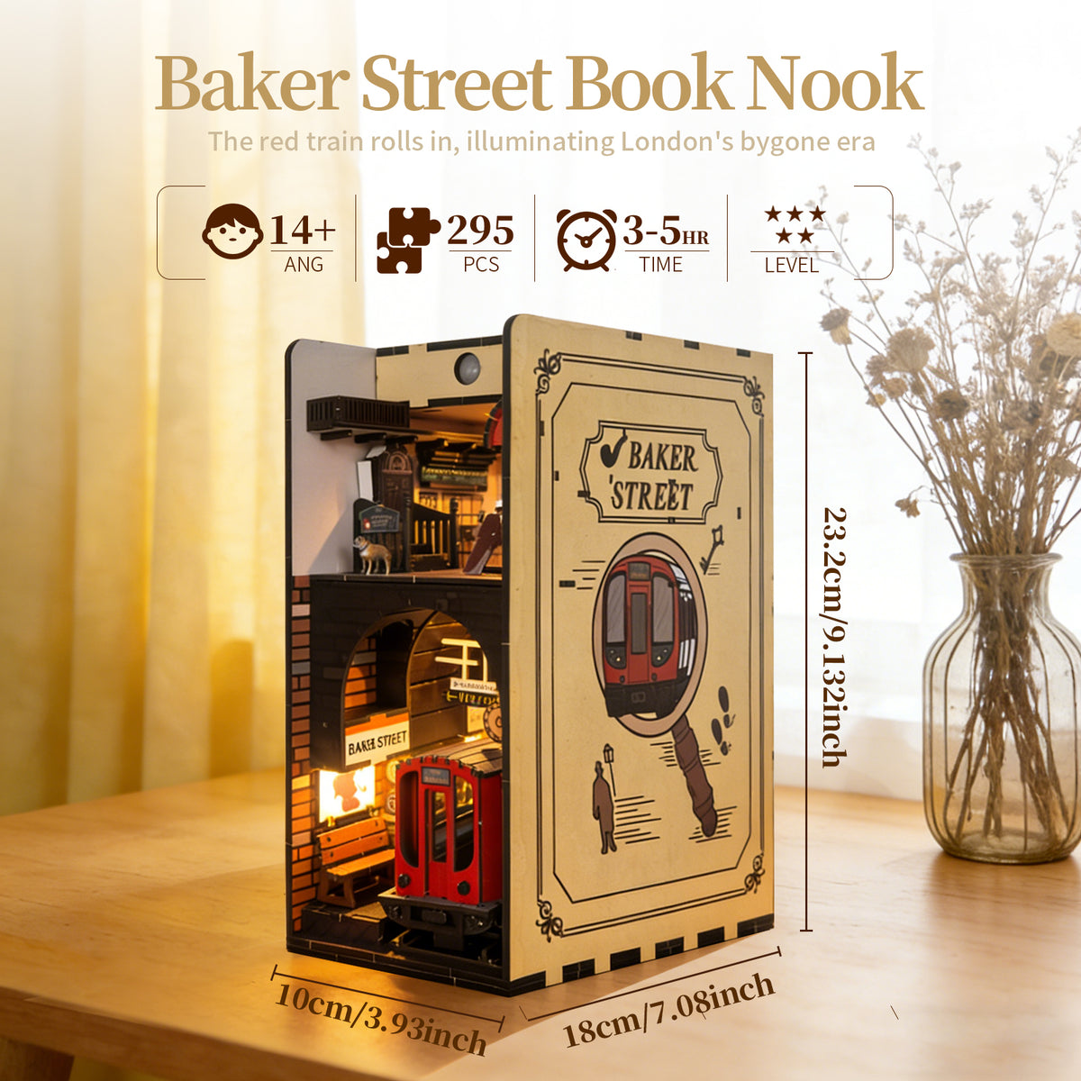 3d Wooden Puzzle For Adults Baker Street Book Nook With Lights Model Kit Dollhouse DIY Miniature House Birthday And Christmas Gifts