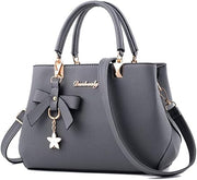 Top-handle Handbags Purse For Women Small Satchel PU Leather Shoulder Crossbody Bag With Bowtie Pendant