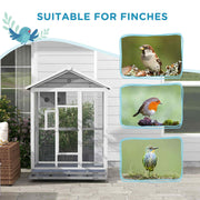 64.5" Wooden Bird Cage Aviary, Flight Cage with 4 Perches, Nest and Slide-Out Tray for Indoor/Outdoor, Gray