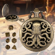 Thick Chain Octopus Symmetrical Pocket Watch Dice Set, Equipped With 7 Mini DND Dice Game Polyhedral Metal Dice, Desktop Role-playing Game Dice Accessories Gift