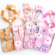 Women's Floral Print Leather Card Bag