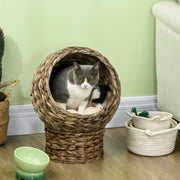 Handwoven Elevated Cat Bed with Soft Cushion & Egg Chair Shape, Basket Bed Kitty House with Stand, Raised Wicker House for Indoor Cats, 20" H, Gray