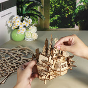 MUSIC PARK 3D Wooden Puzzles Moving Castle Music Box Kits Castle Building Model DIY Crafts Birthday Gift For Women