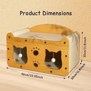 Multi-Style Double-Layer Cat Scratcher House, 2-Tier Large Cat Villa Bed With Corrugated Cardboard, Interactive Hanging Balls & Ergonomic Neck Support, Furniture-Saving Hideaway Cave For Indoor Cats