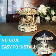 MUSIC PARK 3d Wooden Puzzle Carousel Music Box Handmade Assembly Model Kit Holidays Birthdays Christmas Gifts