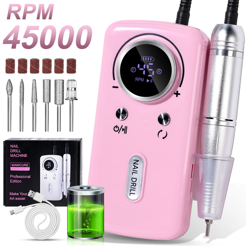 Professional Electric Nail Drill, 45000RPM Cordless Nail File Drill With 6 Drills, LCD Display, Nail File Machine For Removing Acrylic Gel Nails, Nail Salon Equipment, Rechargeable