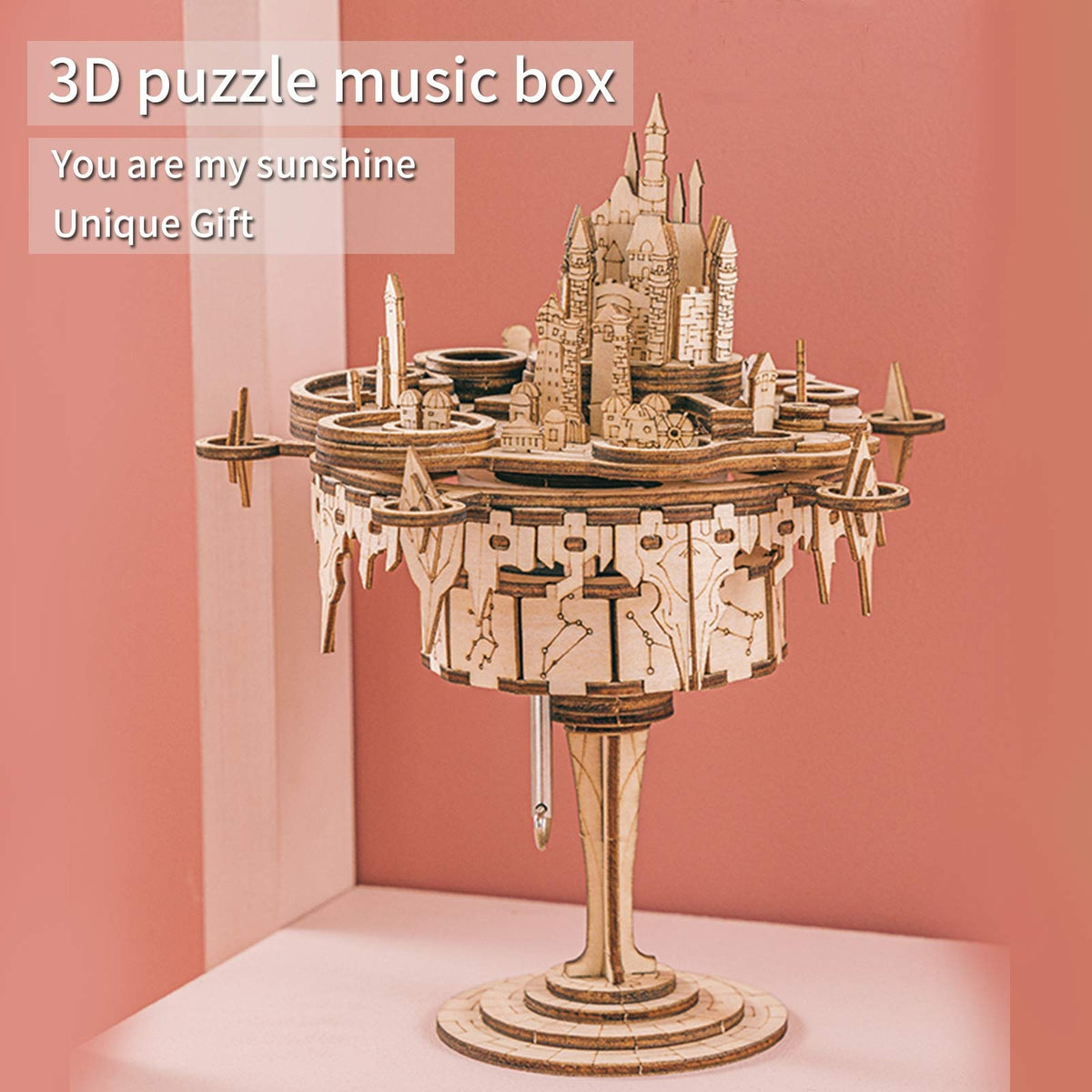 MUSIC PARK 3D Wooden Puzzles Music Box Kits You Are My Sunshine Castle Building Model DIY Crafts Birthday Gift For Women
