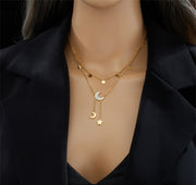 Moon And Stars Necklace Gold Layered Chain Astrology Jewelry
