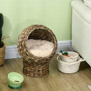 Handwoven Elevated Cat Bed with Soft Cushion & Egg Chair Shape, Basket Bed Kitty House with Stand, Raised Wicker House for Indoor Cats, 20" H, Gray