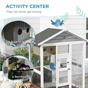 64.5" Wooden Bird Cage Aviary, Flight Cage with 4 Perches, Nest and Slide-Out Tray for Indoor/Outdoor, Gray