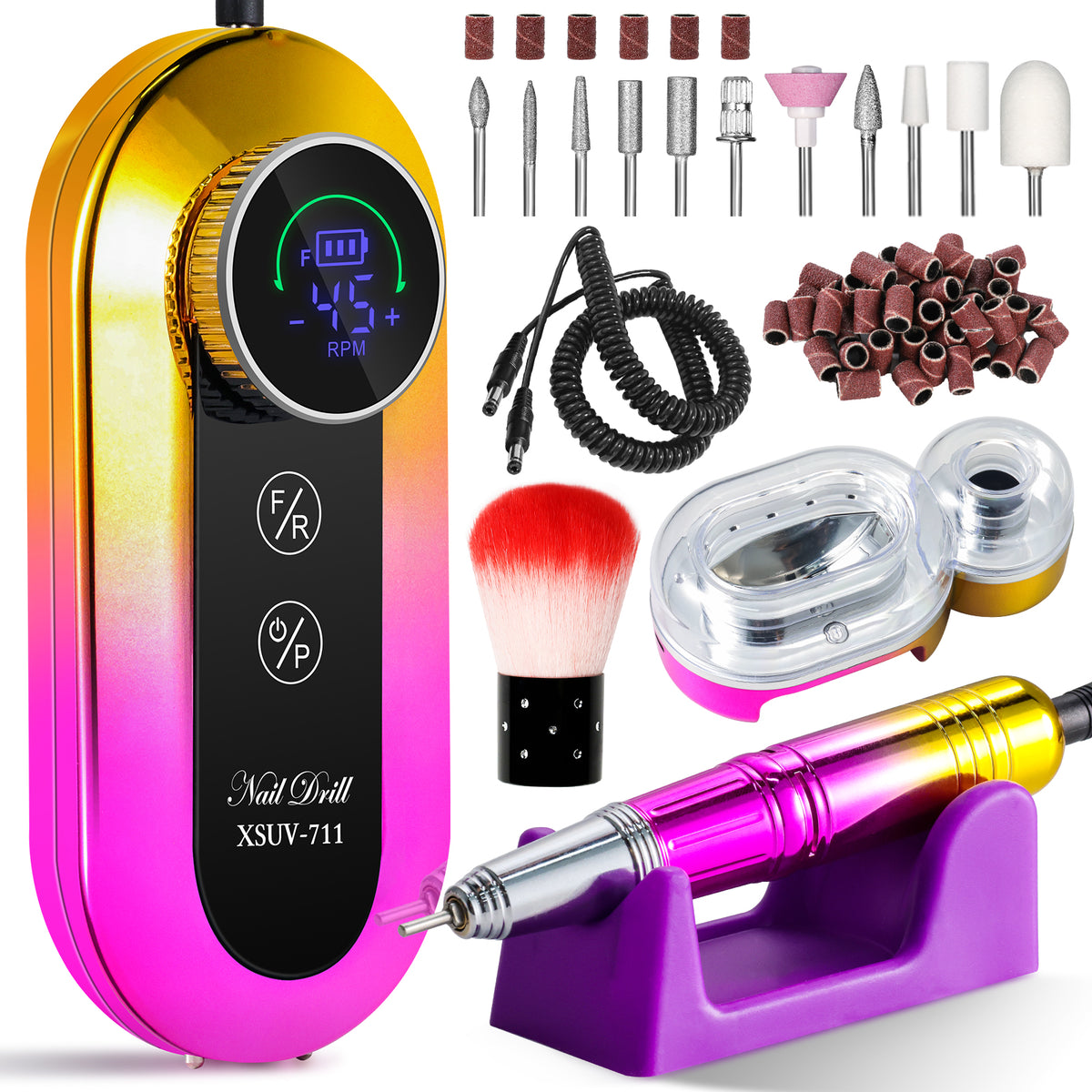45000RPM Professional Nail Drill Kit, Nail Polishing Machine Includes Polishing Head And Drill Head, Basic Nail Tool Kit. Nail File Machine Kit Used For Removing Acrylic Gel Nails During Polishing, Be