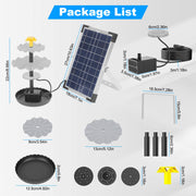 1Pc 3Tier Solar Bird Bath Fountain Solar Powered Water Fountain Waterfall Feature With Colorful Light 3 Nozzles 6W Solar Panel For Bird Bath Patio Yard Pond Garden