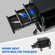 Rolling Garage Stool With 3 Drawers, Heavy Duty Mechanic Seat With Padded Vinyl Cushion, Tool Storage Cart, 350 Lbs Capacity