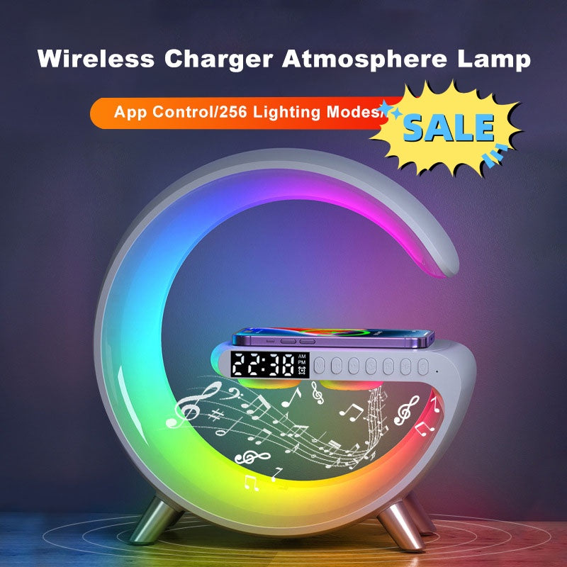 G-Shaped LED Lamp with Bluetooth Speaker & Wireless Charger
