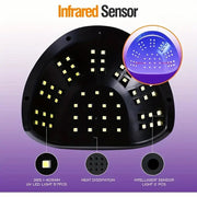 256W High-Power UV LED Nail Lamp With 4 Timer Settings, Automatic Sensor & Smart Display - Fast Gel Polish Curing, Purple & Black Design, Ergonomic Handle For Professional Manicures