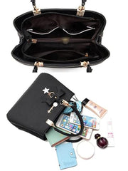 Top-handle Handbags Purse For Women Small Satchel PU Leather Shoulder Crossbody Bag With Bowtie Pendant