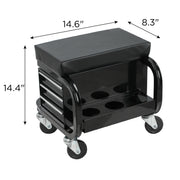 Rolling Garage Stool With 3 Drawers, Heavy Duty Mechanic Seat With Padded Vinyl Cushion, Tool Storage Cart, 350 Lbs Capacity