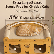 Multi-Style Double-Layer Cat Scratcher House, 2-Tier Large Cat Villa Bed With Corrugated Cardboard, Interactive Hanging Balls & Ergonomic Neck Support, Furniture-Saving Hideaway Cave For Indoor Cats