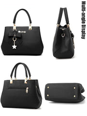 Top-handle Handbags Purse For Women Small Satchel PU Leather Shoulder Crossbody Bag With Bowtie Pendant